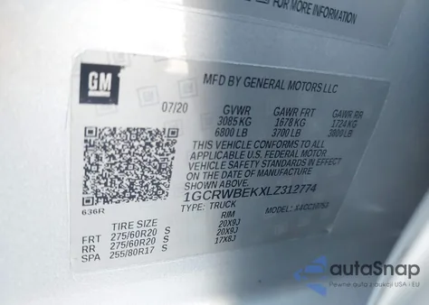 2020 Chevrolet Silverado 1500 2Wd Double Cab Standard Bed Custom from USA, damaged, VIN 1GCRWBEKXLZ312774